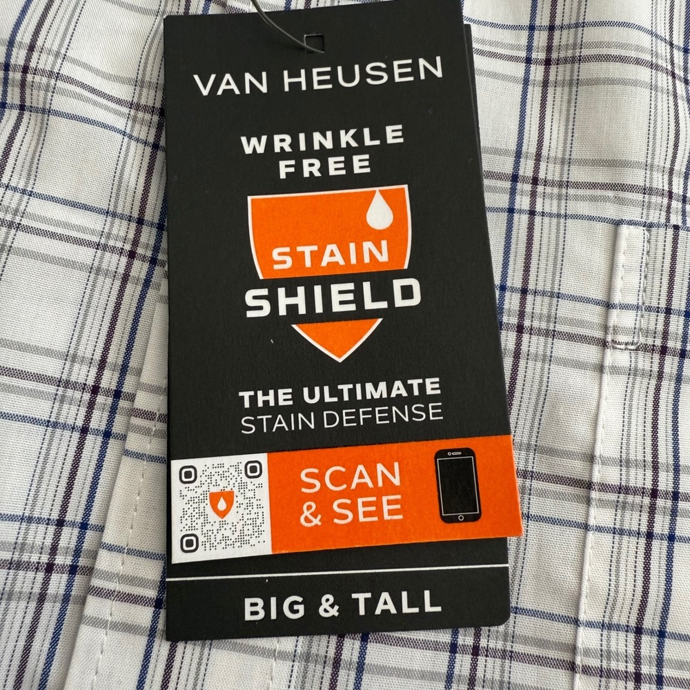 Van Heusen Mens LT Big & Tall Plaid Dress Shirt Stain Shield Wrinkle Free CB310 - Picture 2 of 9